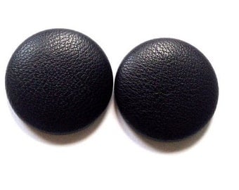 Black Leather Button Earring
