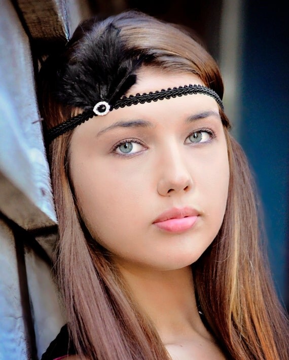 Black Glam Flapper Boho Headband Forehead by LipBiteCouture