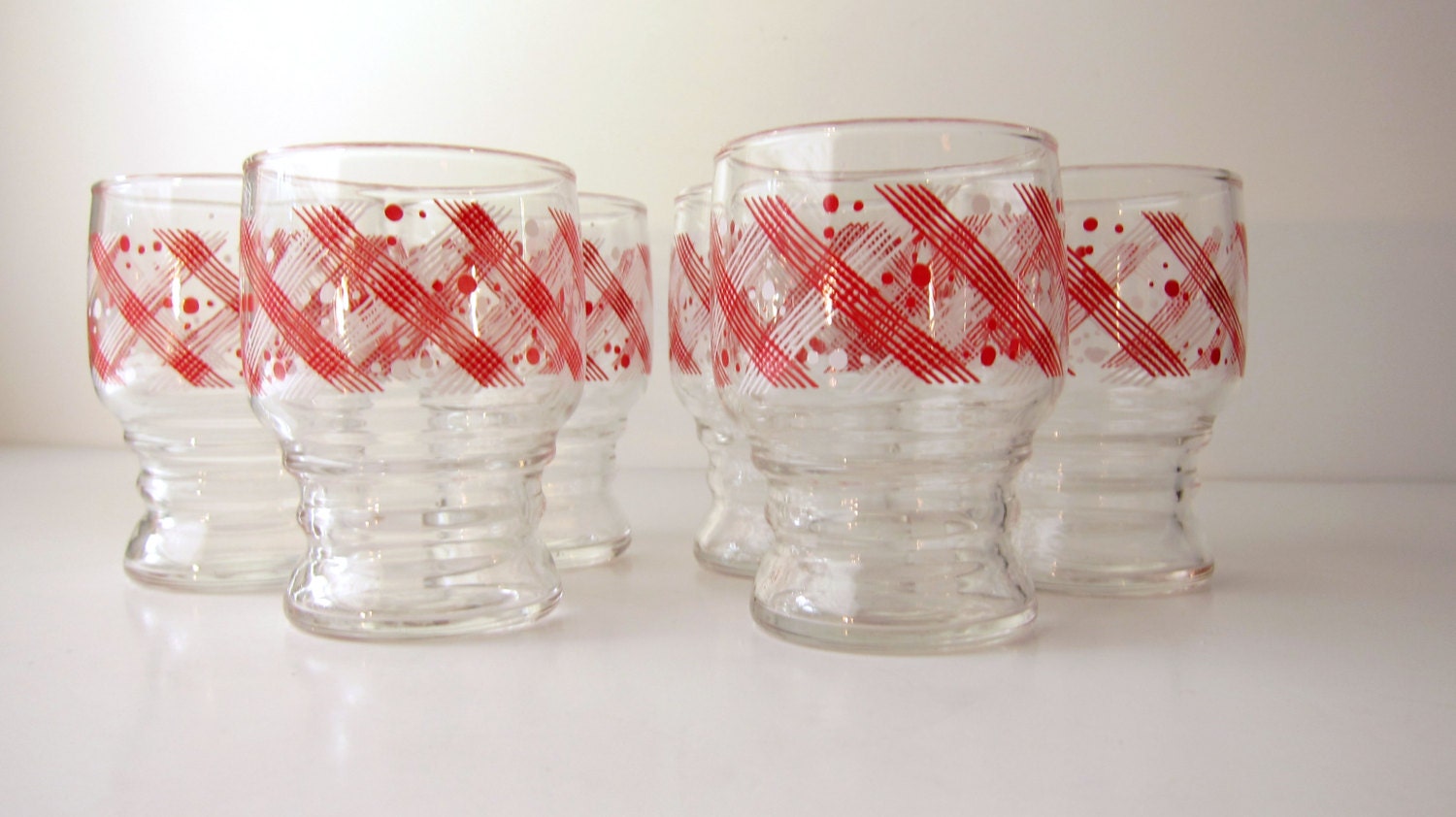 Vintage Libbey Red And White Pedestal Juice Glasses Set Of 6 Haute