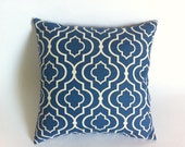 9 Sizes Available: One Moroccan Azure Blue  Decorative Throw Pillow Cover 18x18 20x20 24x24 26x26 and more Quatrefoil Cream Accent