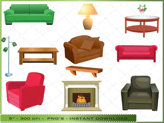 Items similar to Furniture Clipart - Clip Art of Living Room Furniture