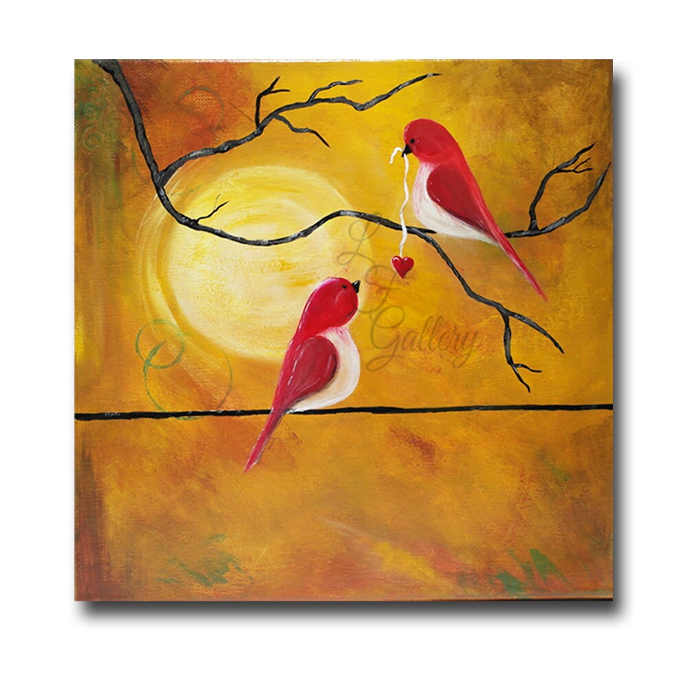 Original Canvas Painting Love Birds Painting Birds On Wire