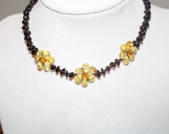 Flower Cherry Genuine Baltic Amber Teething Necklace