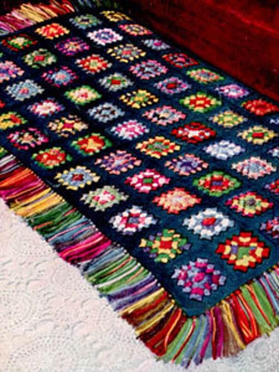 Download INSTANT DOWNLOAD vintage granny square motif throw blanket