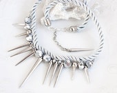 Silver spike necklace Statement necklace Spike jewelry Gray spike necklace Silver choker Stud necklace Ready to ship