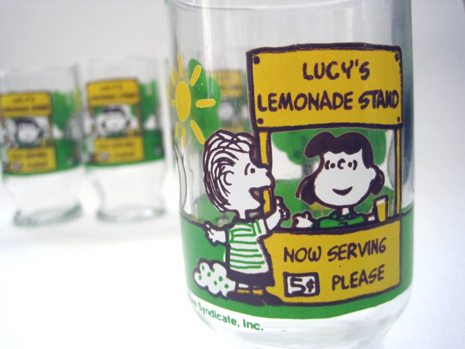 Vintage Snoopy Charlie Brown Lucy Lemonade Stand Juice Glass