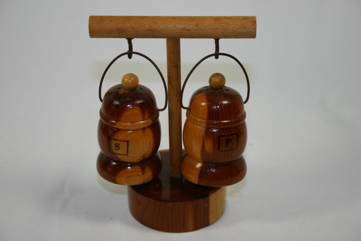 Vintage souvenir salt and pepper shakers wooden hanging