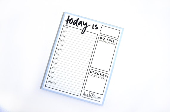 Seafoam Hourly Notepad Day Planner, Deskpad, Custom Notepad, 8.5x11in