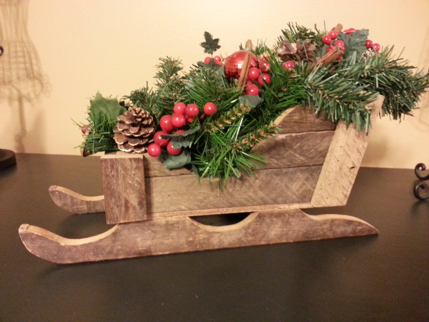 Rustic wooden sleigh/ barnwood sleigh/christmas decor/ table