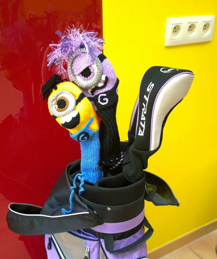 Set of 2Hand Knit MINION Inspired GOLF Club Head CoverEvil