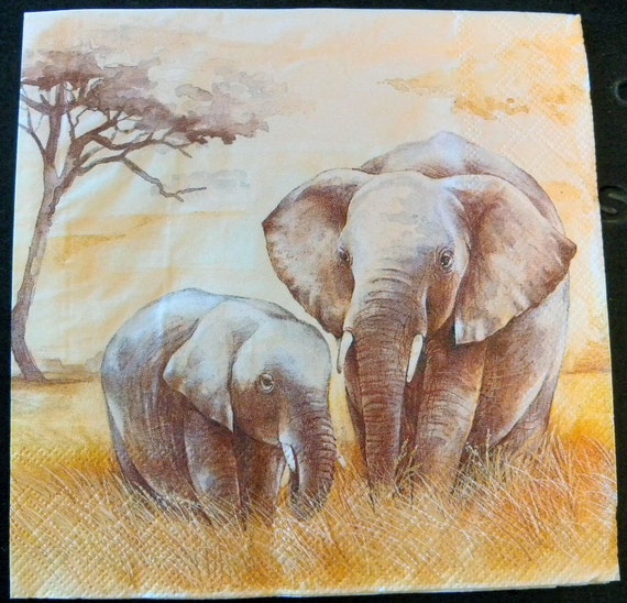 Decoupage Paper Napkins Mother and Baby Elephant on by Chiarotino