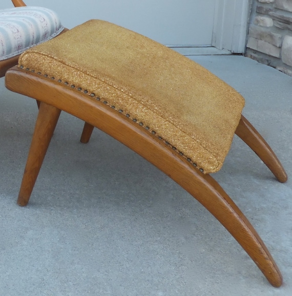 Danish Footstool Mid Century Modern Footrest Curved Wood