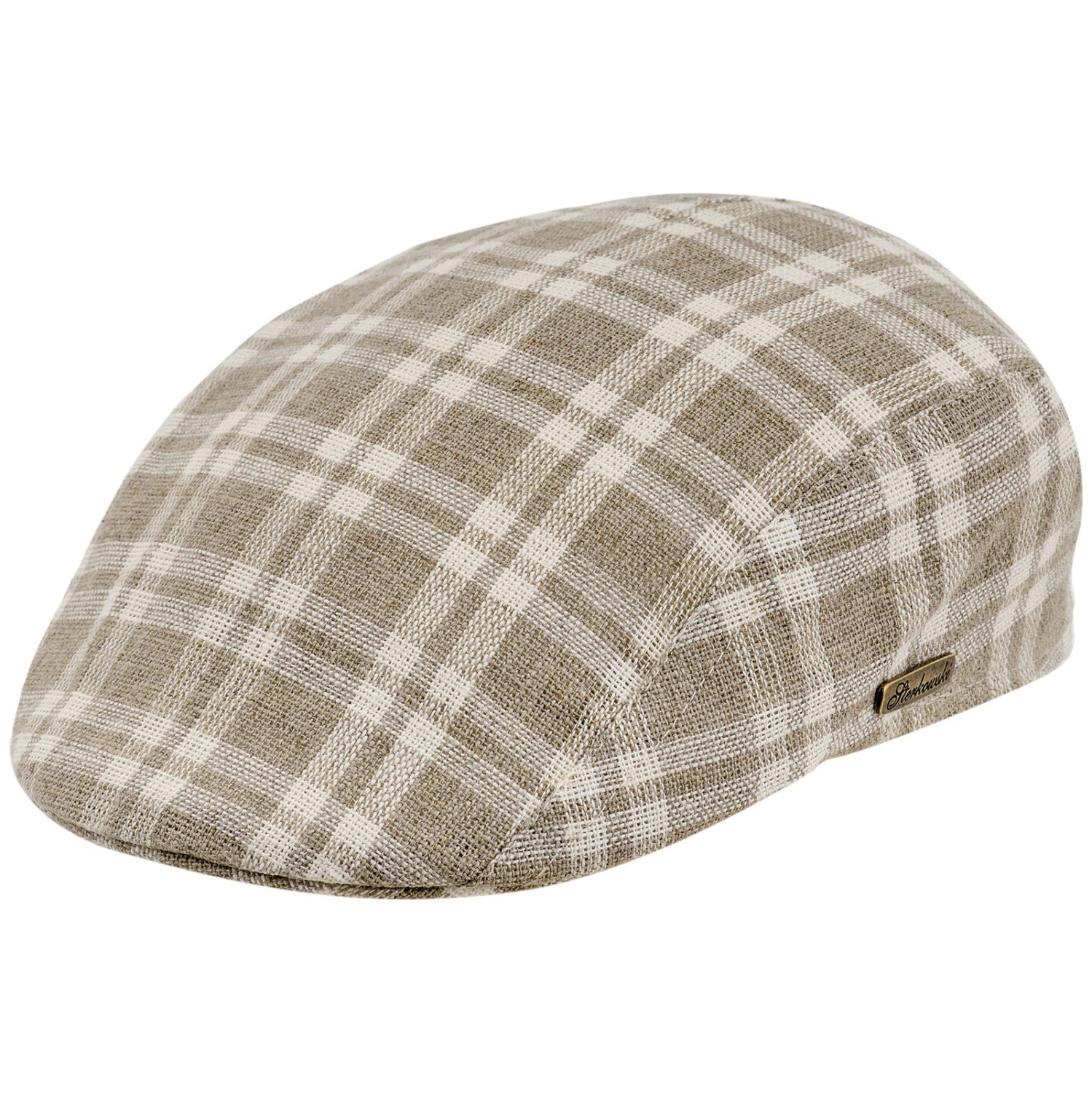 Pure linen chequered summer flat cap beige / white