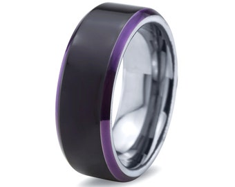 Ring,Purple Black Men Tungsten Rings,Purple Wedding Bands,Purple Band ...