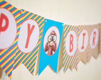 Curious George Banner // Curious George Birthday Banner // Monkey Party // Curious George // DIY Printables