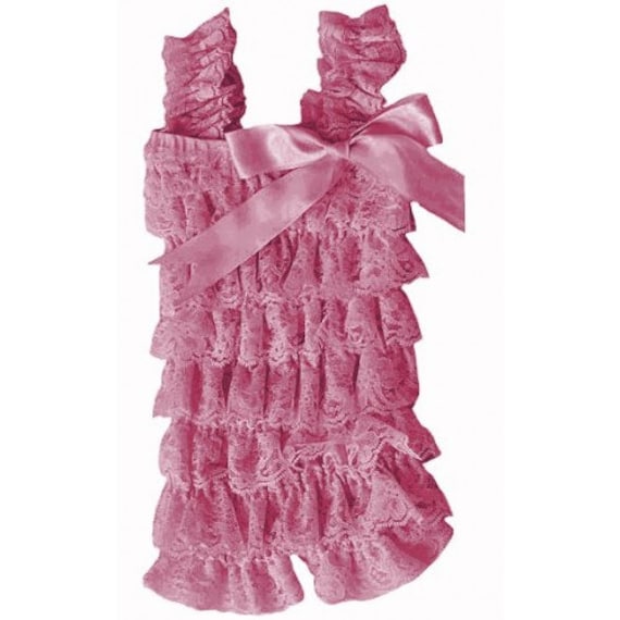 Items similar to Ruffled Lace Rompers with Satin Ribbon Bow on Etsy