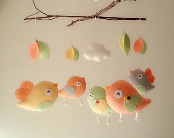 Baby crib mobile, Bird mobile, felt mobile, nursery mobile, baby mobile,"Bird - Branch"