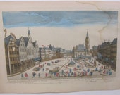 Basset Place du Marche de Francfort Mein Allemagne 1700's Optical Antique Print