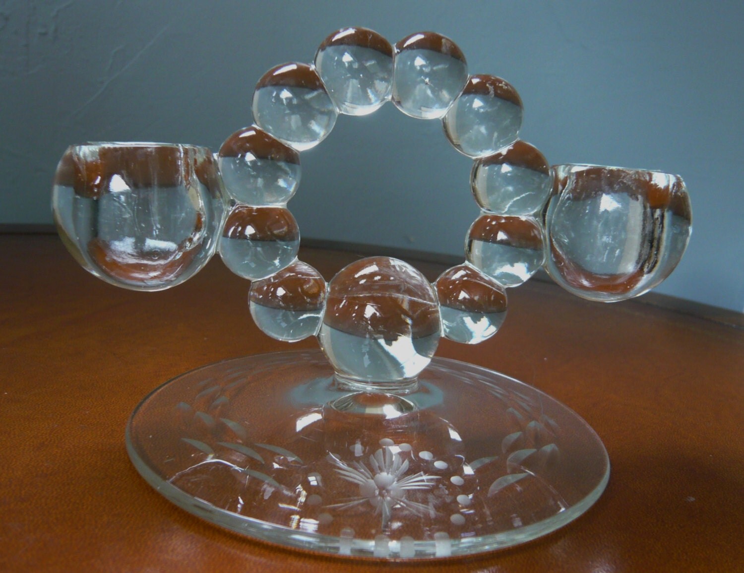 Candlewick Crystal Candle Holders Pair Floral Etched