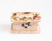Shabby chic aged wooden box with a botanical theme - Gift ideas, wedding decor, ring bearer box, jewelry box, botanical