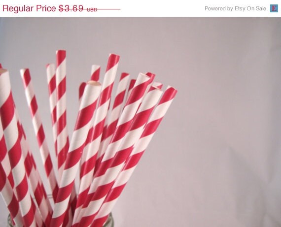ON SALE - 25 Red Stripe Straws - ships less than 24 hours Il_570xn