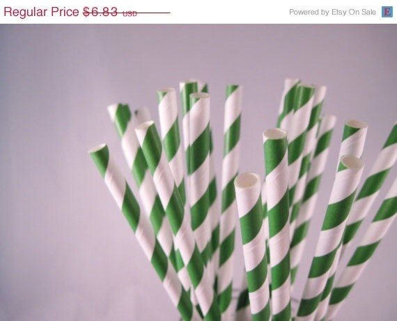 10% off - 50 Kelly Green Stripe Straws - ships less than 24 hours Il_570xn