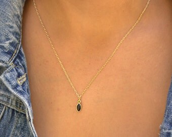 minimalist necklace, jet black dainty necklace, Tiny Marquise Necklace, black marquise, swarovski minimalist necklace,