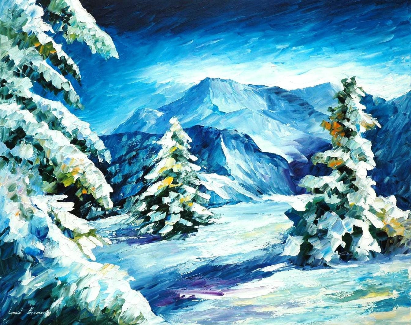 Сanvas Art Painting Winter Mountains Artwork By Leonid Afremov