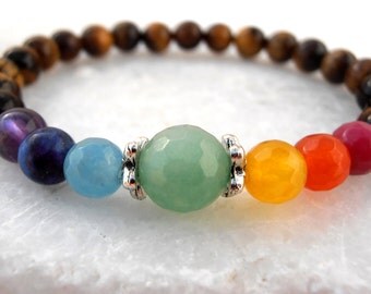 ON SALE!!! 7 Chakra bracelet, Chakra bracelet, Tiger's Eye bracelet, Tiger's Eye Chakra bracelet, Yoga bracelet, Meditation bracelet