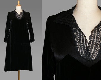 original 20s Flapper Dress, art nouveau, black, velvet,1920s dress