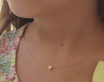 gold necklace, triangle necklace, tiny gold triangle necklace, triangle, geometric jewelry,dainty necklace,gift for her, D22