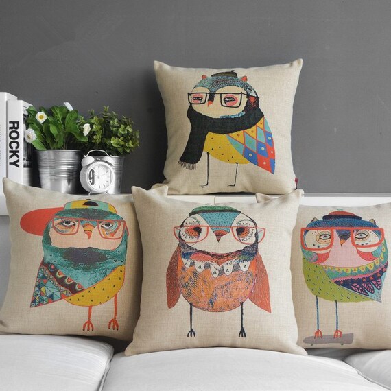 Decorative square pillow cover Linen cushion cover / accent / sofa cushion case / pillow case colorful animal printed 18 x 18