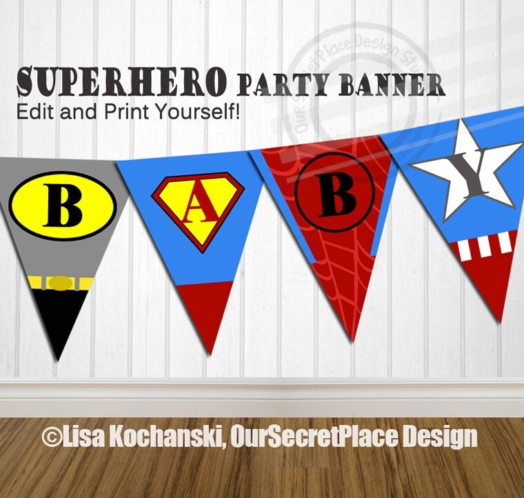 INSTANT DOWNLOAD Editable Superhero Banner Super hero Banner