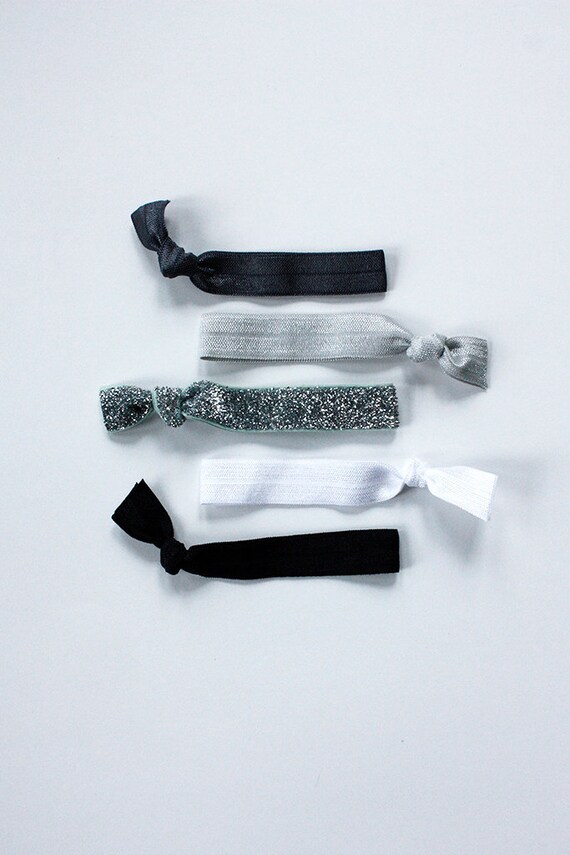 Items similar to Elastic Hair Ties -- silver sparkle palette (set of 5 ...