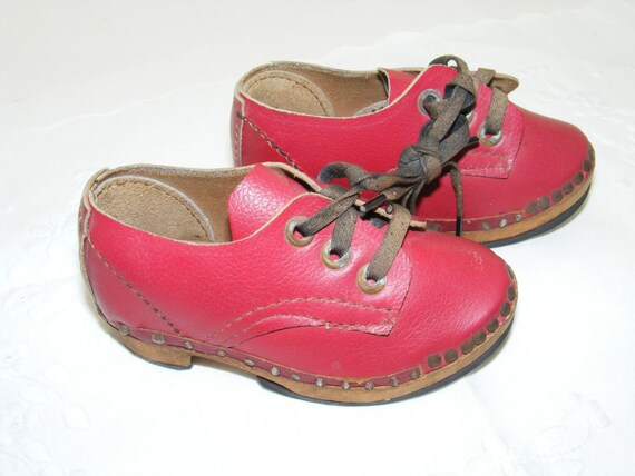 Vintage Child's Red Leather English Dance Clogs Vulkete