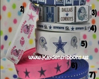 3 yards Dallas Cowboys 3/8 in, 7/8 in, 1 inch or 1.5 inch -CHOOSE DESIGN - Printed Grosgrain Ribbon