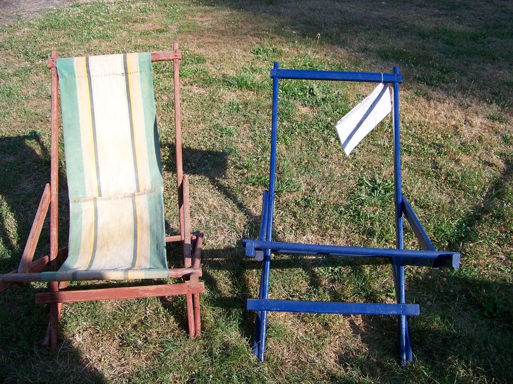 Two Vintage Wooden Deck Chair Frames one refinished one original 1940