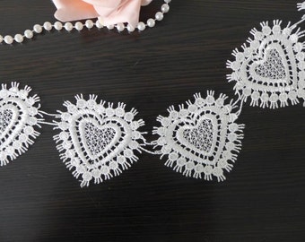 Lovely Venise Lace Trim, White Venice Lace, Heart Trim, White Lace Heart Applique