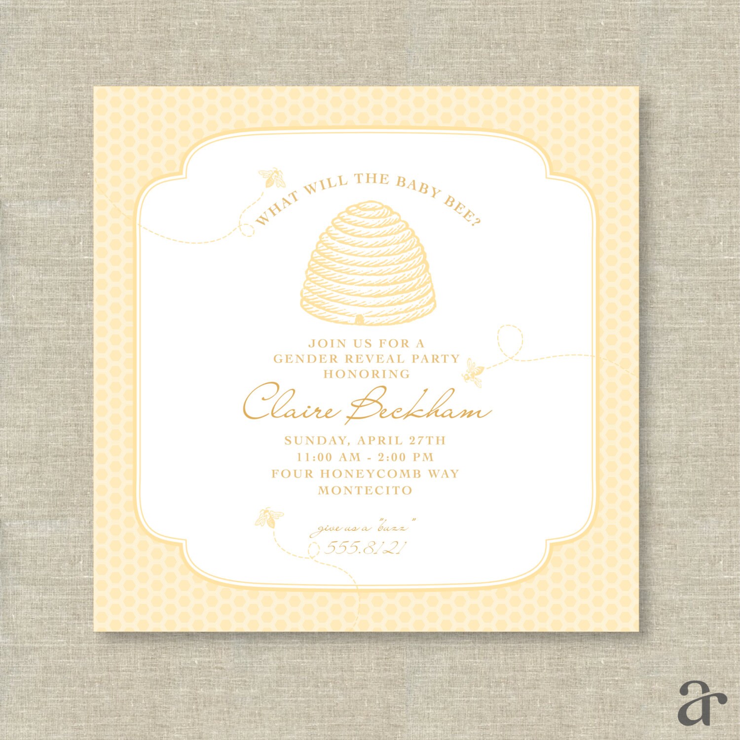Bumble Bee Hive Baby Shower Invitation Gender Reveal Party