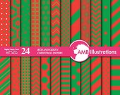 80% OFF Beautiful Mixed papers in Red and green, Christmas papers,chevron papers, striped papers, mixed Digital paper- AMB-549 Il_170x135