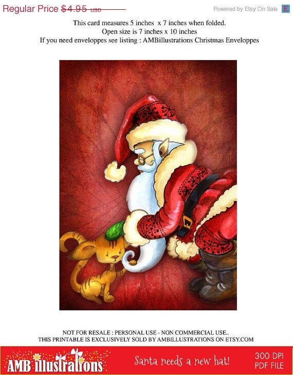 80% OFF Printable Christmas cards DIY instant download - Santa's found a new friend! AMB-633 Il_570xn