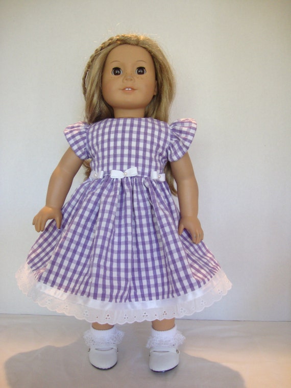 American Girl Doll Clothes Purple and White Checked Summer