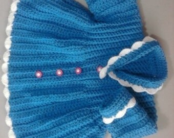 blue hand made crocheted dress for girl