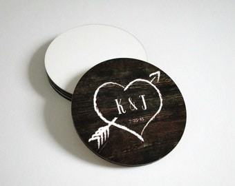 Rustic Wedding Coasters - Wedding Favors - Personalized Wedding Gift - Drink Coasters - Rustic Wedding Decor - Monogrammed Bride Gift