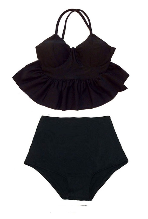 Black Long Strap Top and High waisted waist Bottom Two-piece