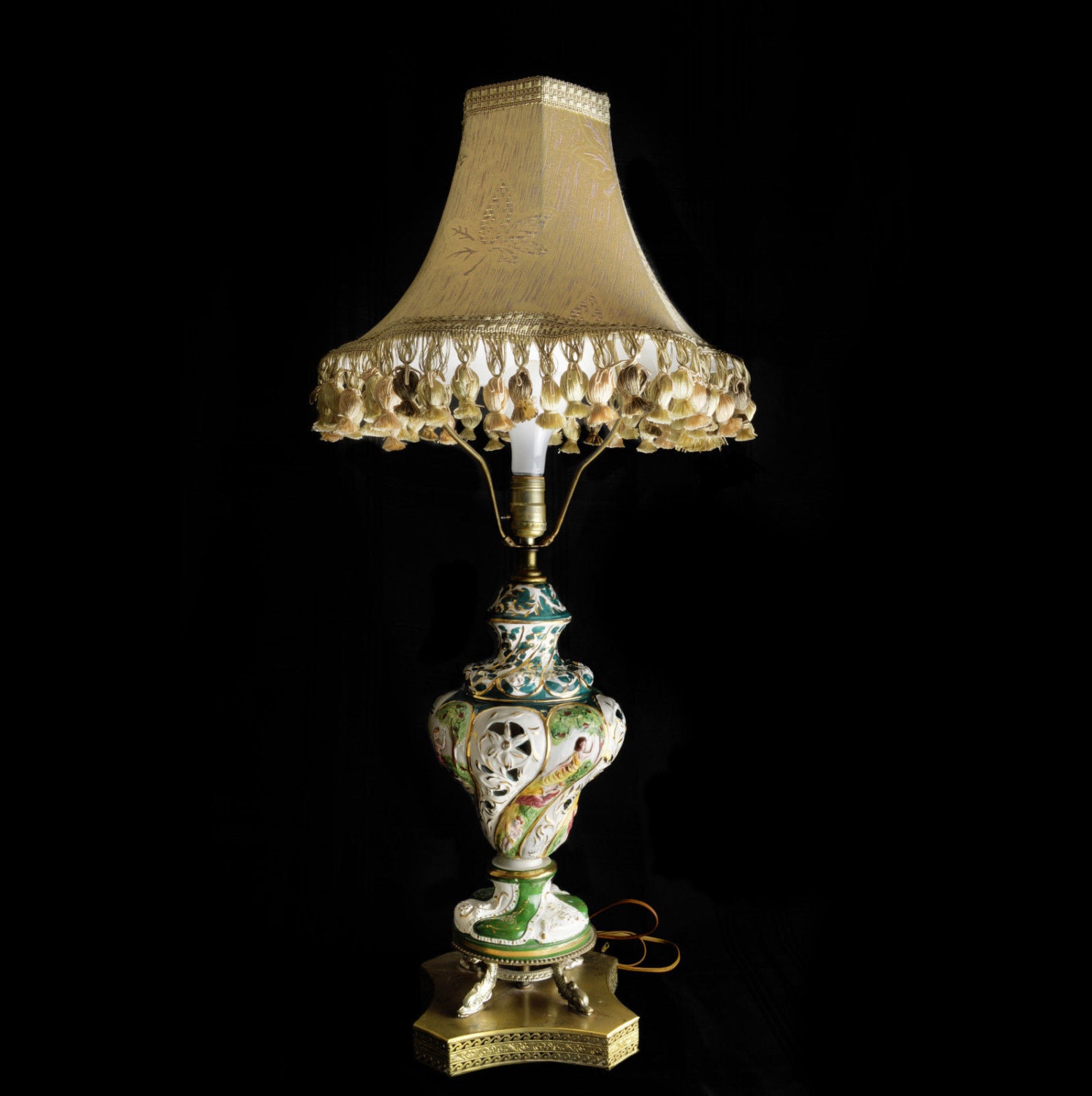 Vintage Capodimonte Table Lamp With Dolphin by UdderlyGoodStuff