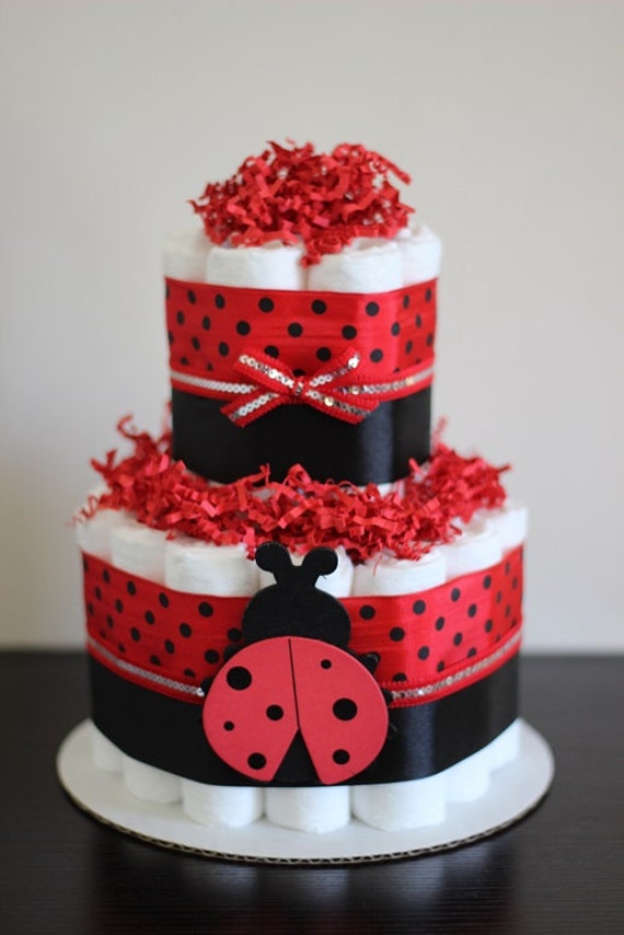 2 Tier Mini Ladybug Diaper Cake Lady Bug Baby Shower Girl