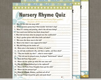 949 New baby shower game items 540 INSTANT DOWNLOAD Nursery Rhyme Quiz , Baby Shower Game Card, Rustic   