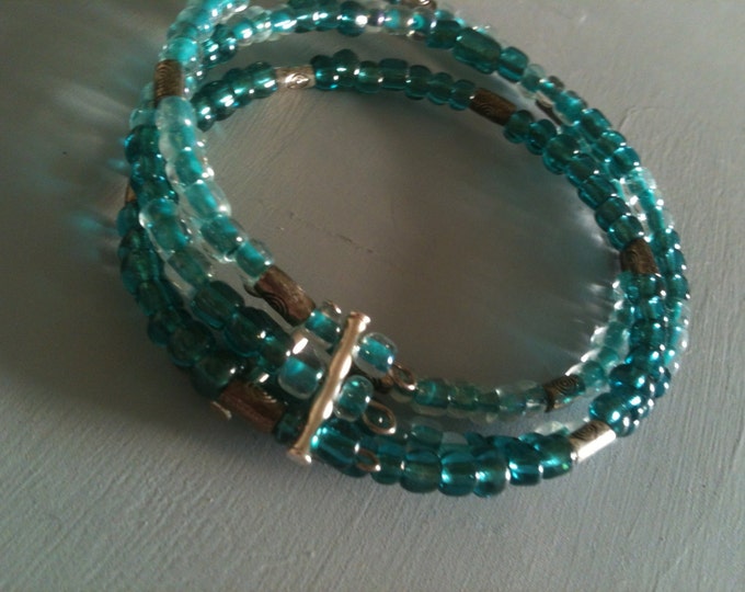 clearance! blue, green, and silver beaded cuff bracelet