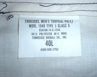 US Air Force blue polyester/wool summer service trousers 40 Long; Tenn. Overall Co. 1974